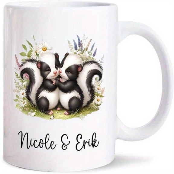 1pc Customized Skunk Couple Porcelain Cup Personalized Husband and Wife Skunk Coffee Cup Skunk Cup Couple Husband and Wife Wedding Anniversary Ceramic