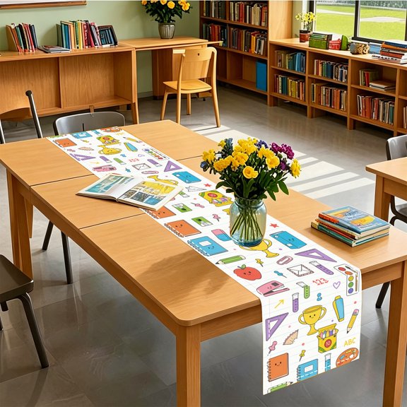 1pc Cute Back To School Graphic 2D Table Runner, Kitchen Patio Holiday Decor, Teacher Appreciation Gift, Christmas Thanksgiving Labor Day
