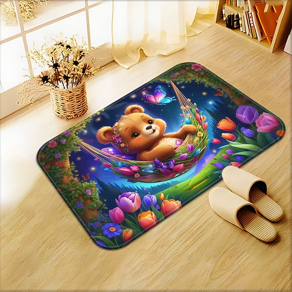 1pc Cute Bear-Shaped Rug Suitable for /Outdoor Use - Non-Slip Absorbent Floor Mat with Adorable Bear, Machine Washable Soft for Room,, Camping, Picnic - Polyester Microfiber