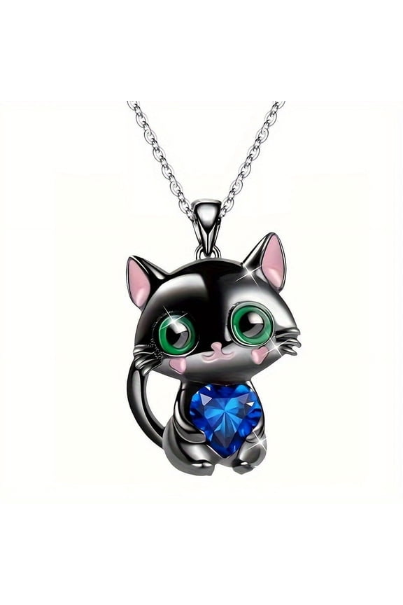 1pc Cute Black Cat Pendant Necklace, Fashionable And Lovely Gift,Blue