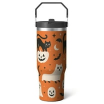 1pc Cute Black Cats 30oz Tumbler with Straw & Handle - Insulated Stainless Steel Cup | Holiday Gift for Man Women (Christmas, Valentine's, Birthday)