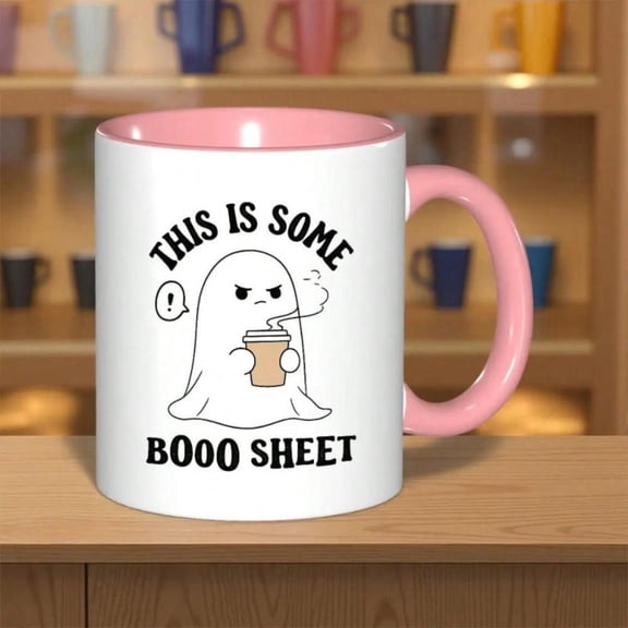 1pc Cute Boo Sheet Print Ceramic Coffee Mug Reusable Hand Wash Only Novelty Tea Cup With Spooky Boo Lettering White With Black Interior Halloween Easter Day Of Dead Memorial Day Pa