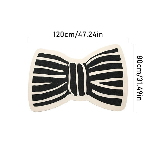 1pc Cute Bow Area Rug Black And White Line Carpet French Style Coat