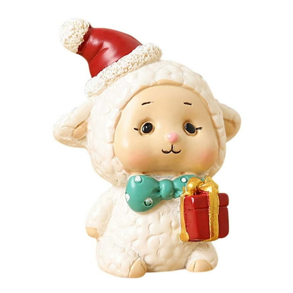 1pc Cute Cartoon Christmas Animals Resin Ornaments,Creative Home Figurines,Xmas 3D Animals Father Christmas Elk DIY Cake Topper Landscape,Home Living Room Bar Cafe Decor Ornament(Sheep)