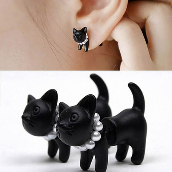 1pc Cute Cat Stud Earrings for Women Vintage Animal Cartoon Mini Ear Studs Metal Pearl Earrings Jewelry Friendship Gift