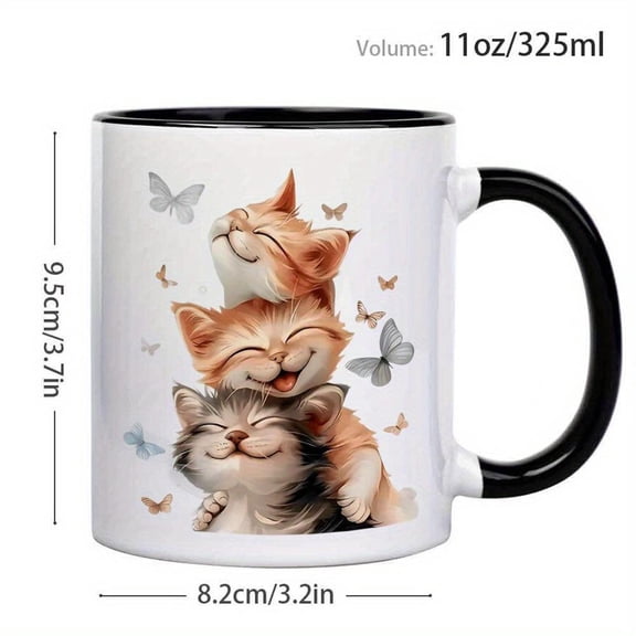 1pc Cute Coffee Mug 11oz Ceramic Cup with Kittens Washable Lovers Daily Use Birthdays