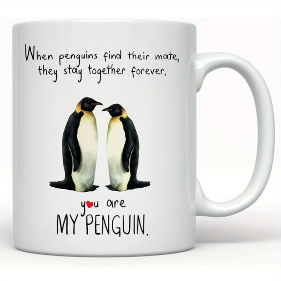 1pc, Cute Couple Penguin Mug, Ceramic Coffee Mugs, Motivational Gift, Inspirational Birthday Gifts For Partners, Holiday Gift, Anniversary Gift, Party Favors, Creative Valentine's Day Gifts