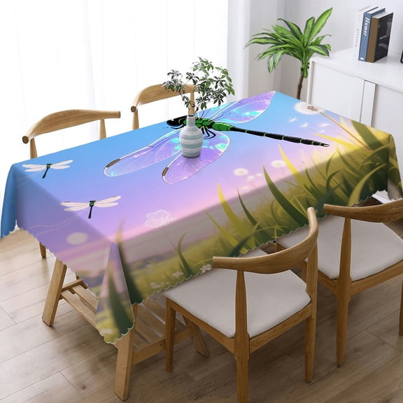 1pc Cute Dragonfly Print Rectangular Tablecloth, Holiday Party Tablecloth Machine-Made, Cute Dragonfly