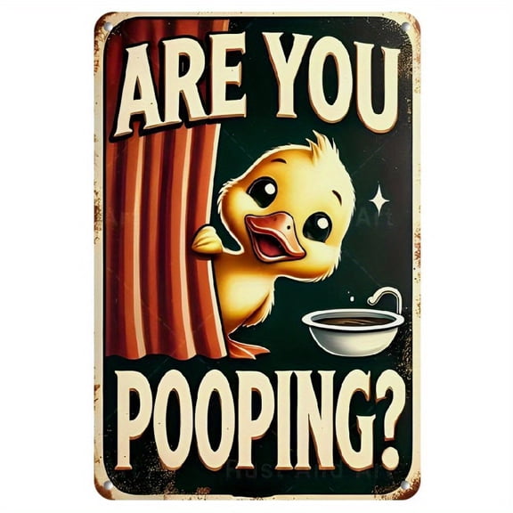 1pc Cute Duck "Are You Pooping?" Funny Sign- Whimsical Bathroom Youngsters' Room Decor, 8x12in Rustic Wall Art with Cheerful Duck Design, Perfect for Playful Home Decor, Duck Decor, Bathroom Decor
