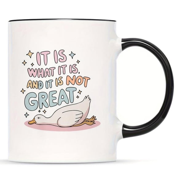 1pc Cute Duck Mug with Inspirational Quote Insulated Coffee Cup Beige Easy Clean Surface Hot Cold Drinks Ideal Birthdays or Back to School Home Office
