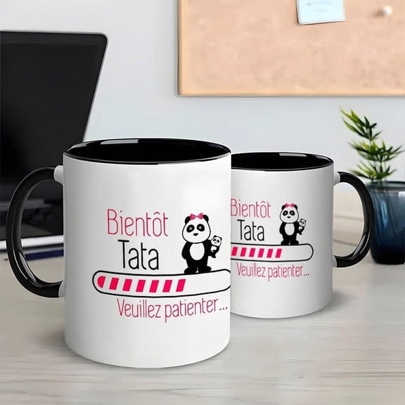 1pc Cute French Panda Mug 11oz White Ceramic Coffee Cup with Black Interior Bientt Tata Design Hot Cold Drinks Ideal Birthdays or Housewarming Fun Ki
