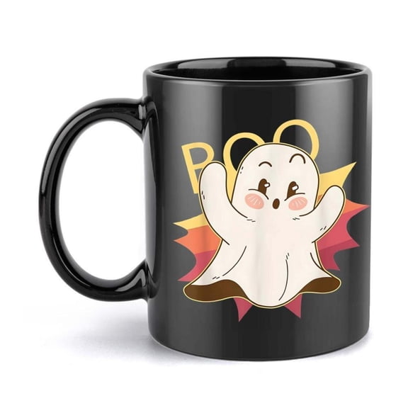 1pc Cute Ghost Ceramic Mug 11oz Cartoon Design with BOO Text Black Coffee Cup Beverages Birthday Holiday Idea Drinkware Coffee Bar Accessories