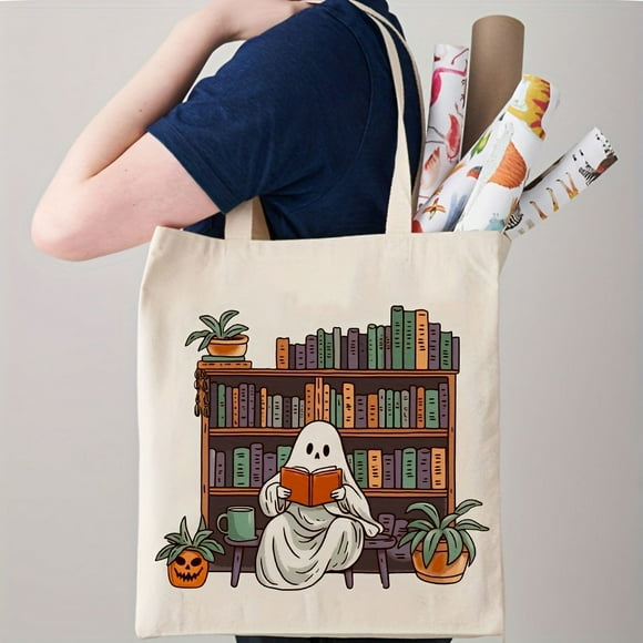 1pc Cute Halloween Ghost Print Tote Bag Women's Bags Spring Summer Canvas Shoulder Bag Shopping Bags