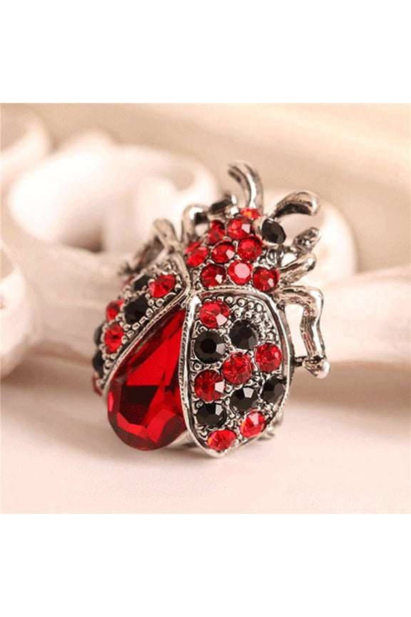 1pc Cute Ladybug Beetle Alloy Brooch Inlaid Shiny Rhinestone Animal Theme Brooch Jewelry Accessories