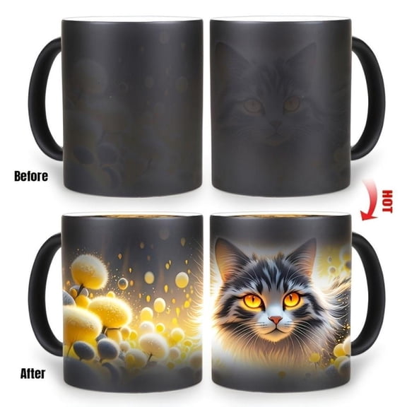 1pc Cute Mug Color Changing Coffee Cup with Black Background Ceramic Cup Hot Cold Drinks Dishwasher Lovers Birthday Christmas Home or Office Use Ideal