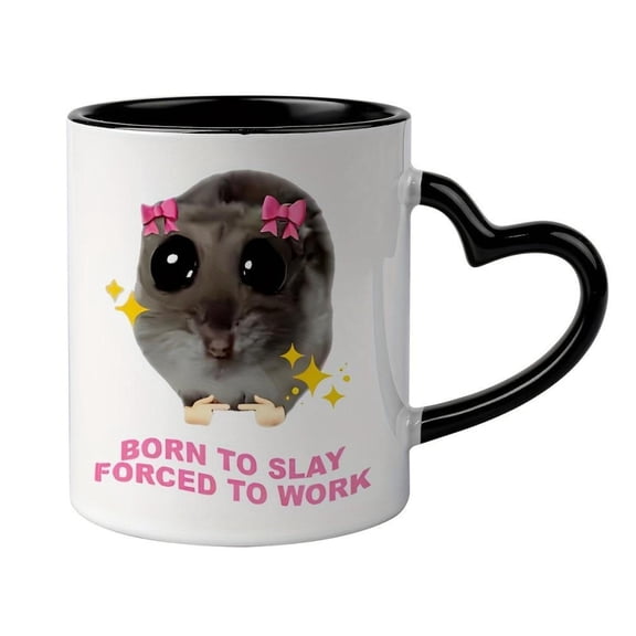 1pc Cute Panda Mug with Born to Slay Forced to Work Saying 11oz Ceramic Coffee Cup Dishwasher Cute Panda Bow Design Ideal Office Home Friends Cute Cof
