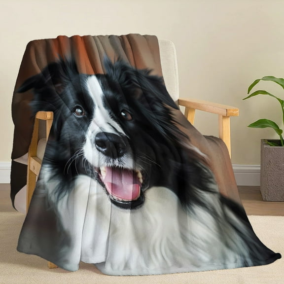 1pc Cute Pet Dog Border Collie Animal Print Blanket, Soft And Warm Throw Blanket, Great Holiday Gifts for Classmates, Friends, Family And Lovers for Naps, Camping, Travel, Cars, Office Home Decor