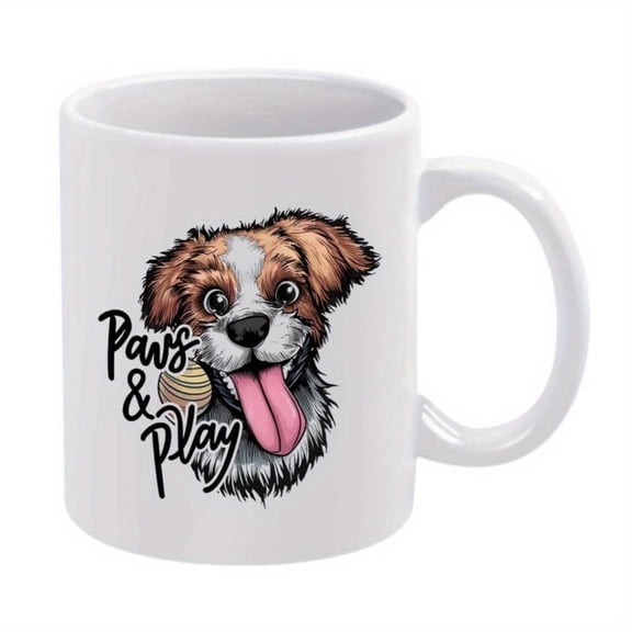 1pc Cute Puppy Paws Mug 11oz White Ceramic Coffee Cup with Playful Dog Design Mother S Day Moms Reusable Hand Wash Only Playful Dog Mug Playful Dog Design Ceramic Mug