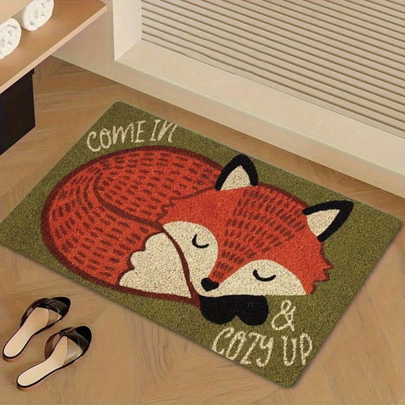 1pc Cute Sleeping Fox Decor Rug - Absorbent, Washable - Rubber NonSlip Doormat - Outdoor, Bathroom, Home, Camping