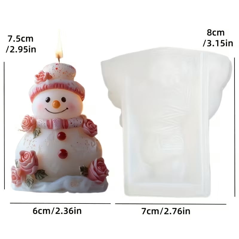 1pc Cute Snowman Candle Mold Silicone Mold Rose Decorated Cute Snowman Candle Mold Hat Snowman Snow Elf Resin Plaster Mold Winter Decoration Gift Christmas Gift