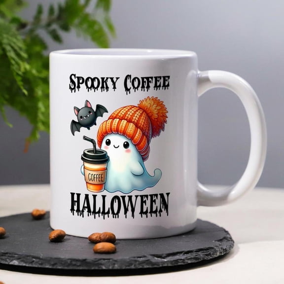 1pc Cute Spooky Coffee Mug with Bat SPOOKY COFFEE Gothic lettering 11oz Ceramic Cup Heat Resistant Dishwasher Halloween Party Decorations Gifts or Everyday Use Coffee Tea Hot Choco