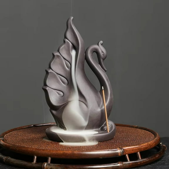 1pc Cute Swan Purple Clay Backflow Incense Burner, Waterfall Desktop Decor (Without Incense)