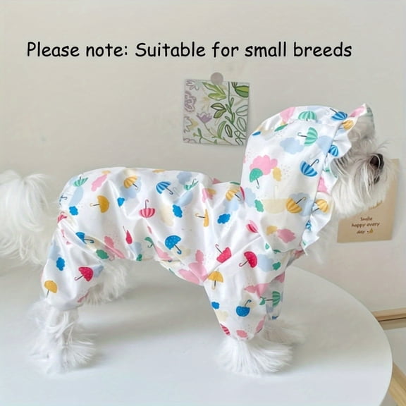 1pc Cute Umbrella Print Dog Raincoat Ruffled Brim Hooded Jacket Cartoon Pattern Pet Rain Poncho Clothes for Small Dogs Puppy