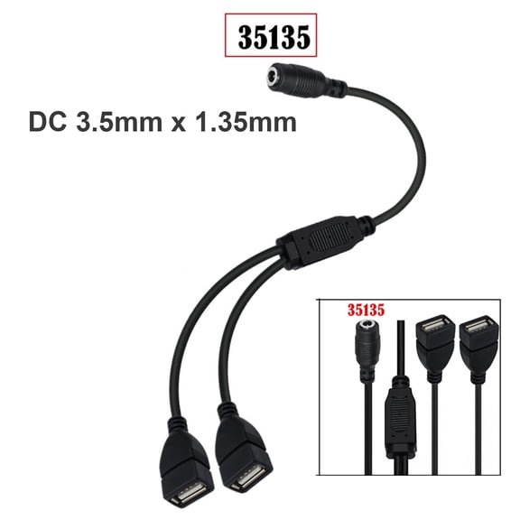 1pc DC 3.5mm x 1.35mm Female to 2 Dual USB A Female Power Charging Y Splitter Adapter Cable for 5V 12V Low Power Device Router LED Light Strip Phone Camera Fan