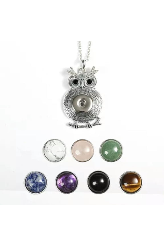 1pc DIY 7 Chakra Crystal Beads Snap Chunk Button Pendant Chain Necklace Gemstone