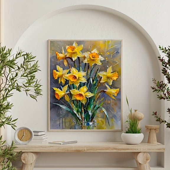 1pc DIY Daffodil Floral Still Life Painting Kit, 19. 69x15. 75 inch Canvas with Acrylic Paints and Brushes, Frameless, Perfect Gift for Mom, Grandma, Neighbors, Friends for Birthday