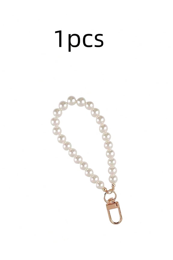 1pc DIY Faux Pearl Keychain Straps Beaded Keyring Lanyard