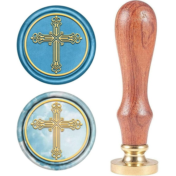 1pc DIY Scrapbook Brass Wax Seal Stamp and Wood Handle Sets Cross Golden 8.9x2.5cm Stamps: 25x14.5mm
