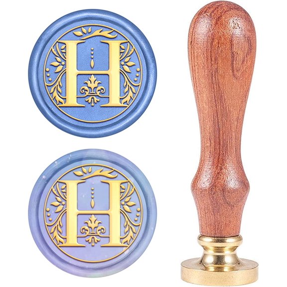 1pc DIY Scrapbook Brass Wax Seal Stamp and Wood Handle Sets Letter H Golden 8.9x2.5cm Stamps: 25x14.5mm