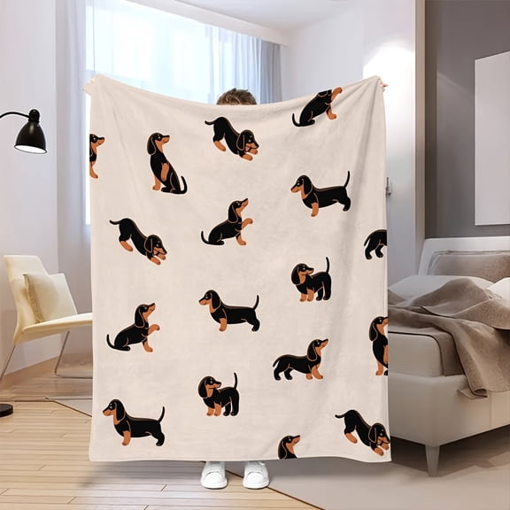 1pc Dachshund Blanket Throw Dachshund Dog Flannel Throw Blanket For Human Dogs Lightweight Soft Cozy Plush Fleece Cute Puppy Dog Lover Blanket For Bedroom Living Rooms Sofa Couch