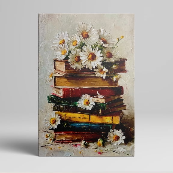 1pc Daisy - on - Books Themed Framed Canvas Wall Art, Decor room hanging Wall Picture Decor for Home Gifts, living room, bathroom, bedroom, kitchen wall art decor canvas wall art