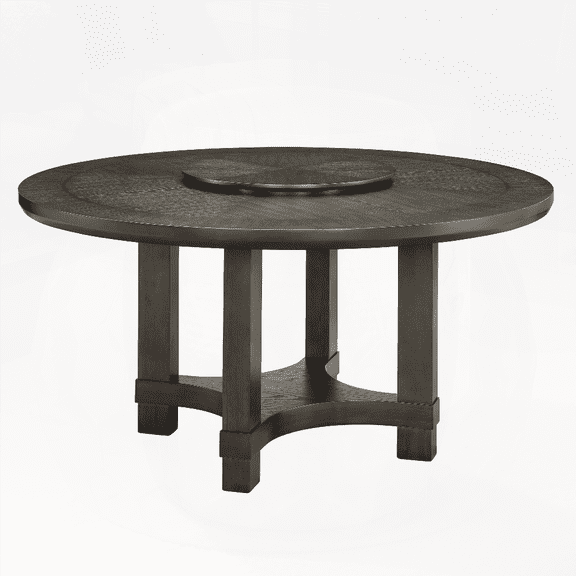 1pc Dark Brown Finish Transitional Round Table with Lazy Susan Single Pedestal for Dining Room - Walmart US