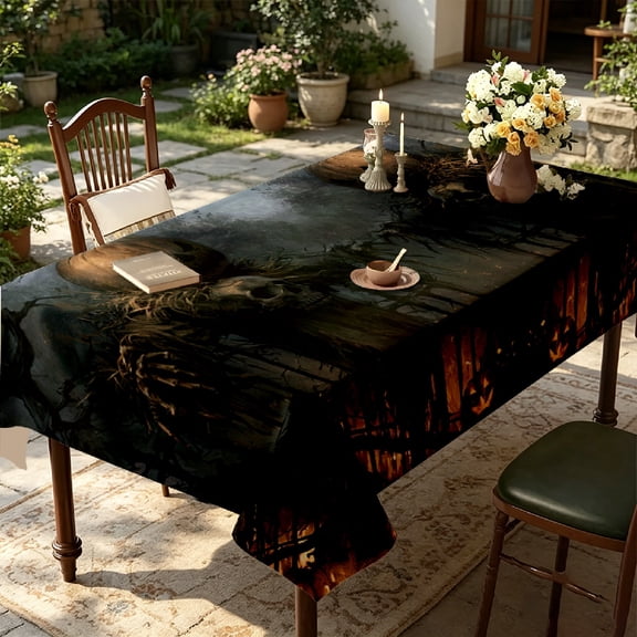 1pc Dark Forest Skull Gothic Halloween 2D Printed Tablecloth, Kitchen Patio Family Gathering Cover, Holiday Gift for Halloween Thanksgiving Outdoor Home Decor