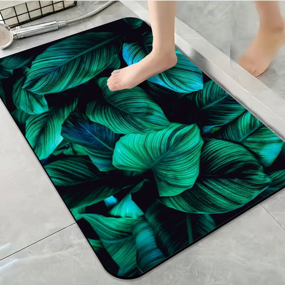 1pc Dark Green Tropical Leaves Bathroom Rug Bathroom Decor and Accessories- Durable,Anti Slip,And Quick Drying,Suitable For Indoor/outdoor Use - Perfect For Bathrooms,Bedrooms,Kitchens