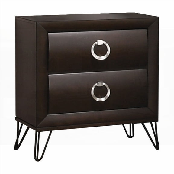 1pc Dark Merlot Finish Nightstand Equipped with Two Curved-Drawer Fronts & Center Metal Glides