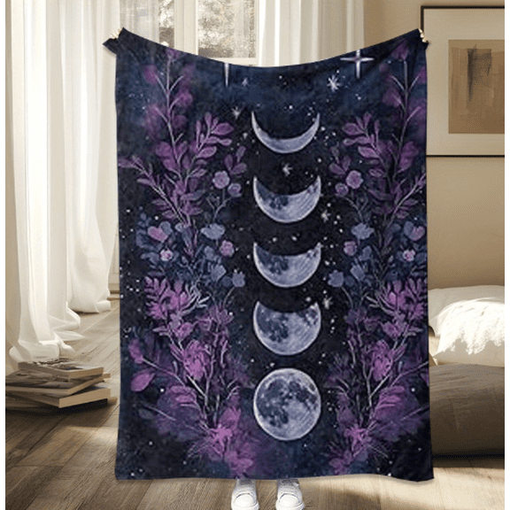 1pc Dark Moon Phases Celestial Gothic Blanket, Lightweight Soft Plush Fleece, 152.4x203.2cm, Dark Aesthetic, Gothic Halloween/Mystery Cabin Decor, Adult Women Gift for Sofa Bed