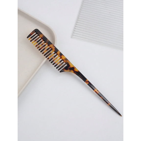 1pc Dark Tortoise Marble Texture Cellulose Acetate Comb - High-End Anti-Static Long Handle Pointed Tail Detangling & Styling Tool