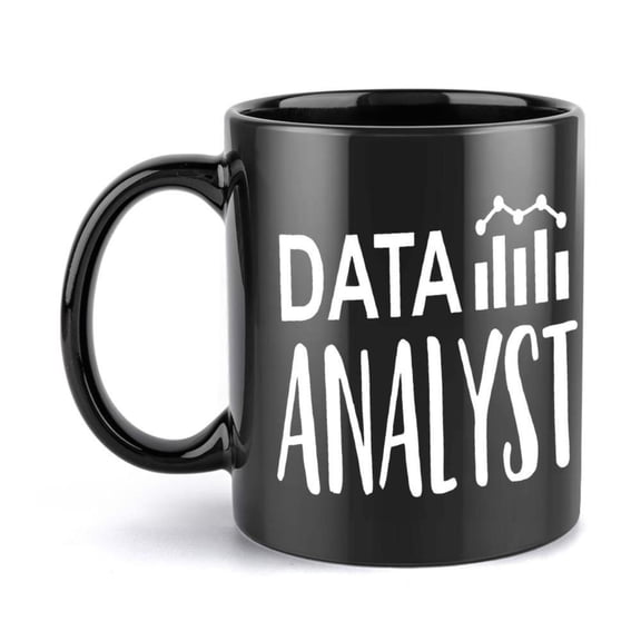 1pc Data Analyst Coffee Mug 11oz Black White Bar Chart Design with DATA ANALYST Text Pie Chart Data Visualization Tools Themed Cup IT Professionals Business Analysts Statisticians Ideal Excel Users