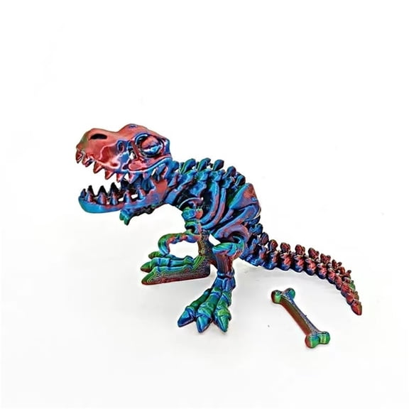1pc Dazzling Colors (Red Blue Green) Size: 13cm 3D Printed Tyrannosaurus Rex Dinosaur Skeleton Deformable Figurine, Gift, Craft, Skull Dragon