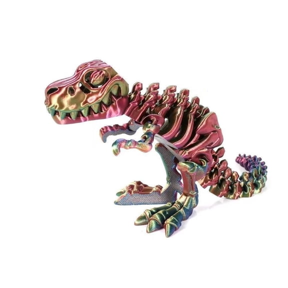 1pc Dazzling Colors (Red Yellow Blue) Size: 13cm 3D Printed Tyrannosaurus Rex Dinosaur Skeleton Deformable Figurine, Gift, Craft, Skull Dragon