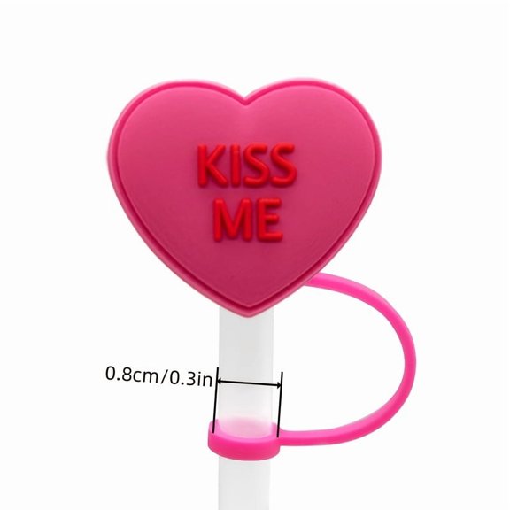 1pc, Decorative Straw Caps, Reusable Straw Toppers, Cute Valentine's Day Silicone Straw Sleeve Caps, Dustproof Straw Covers, Valentine's Day Gift