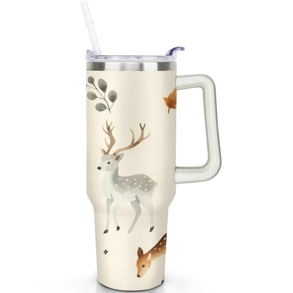 1pc Deer Lovers 40oz Tumbler with Straw & Handle - Insulated Stainless Steel Cup | Holiday Gift for Man Women (Christmas, Valentine's, Birthday)