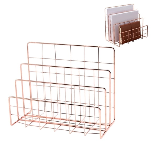 Generic Iron Desk File Organizer Rack, Letter Document Holder for Office Tabletop, Pink