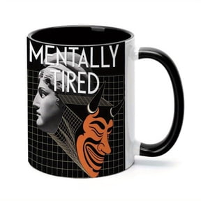1pc Devil Themed 11oz Ceramic Coffee Mug Mentally Tired Design with Devil Grid Pattern Friends Family Ideal All Seasons Coffee Bar Accessories