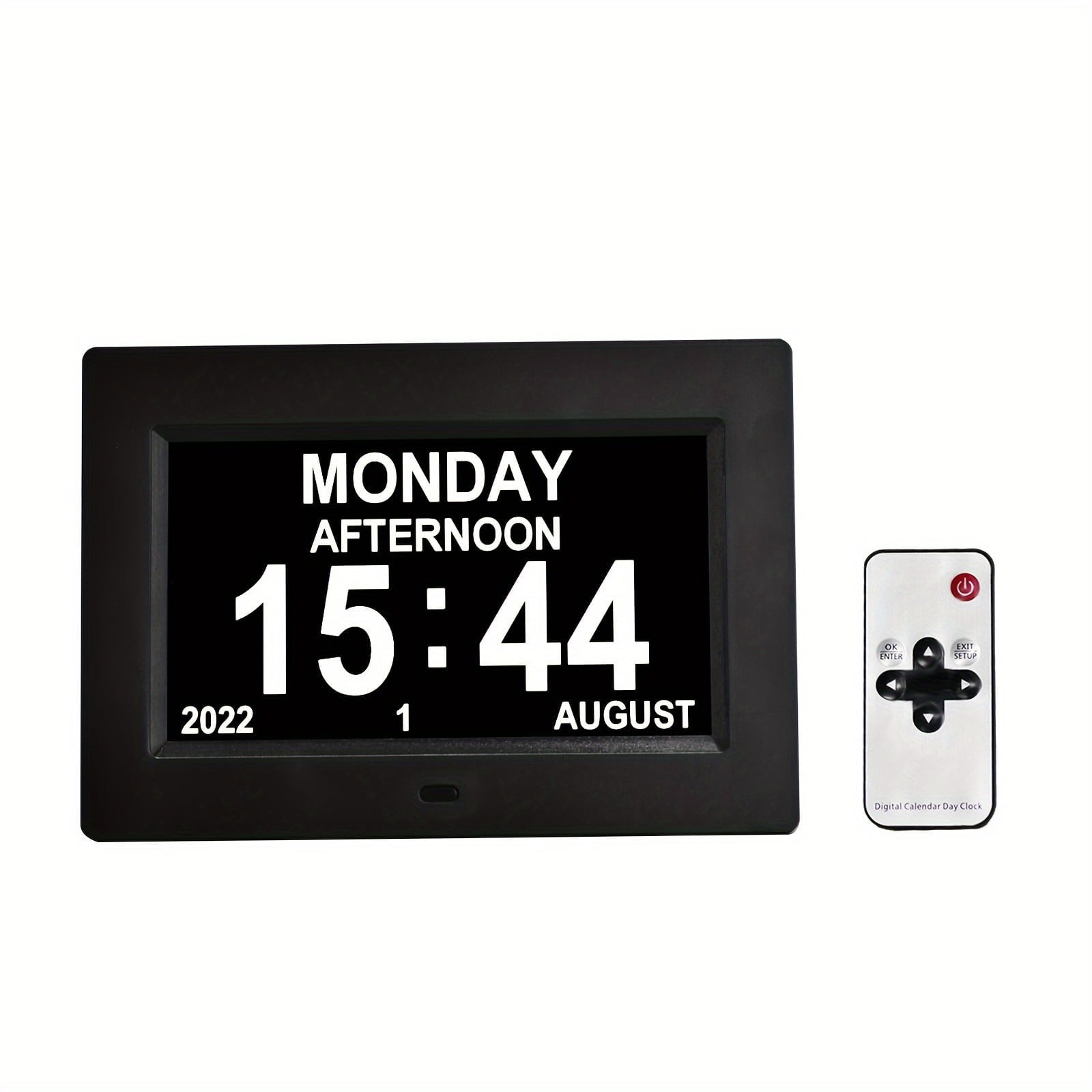 1pc Digital Calendar Day Alarm Clock, Photo Frame Media Player Auto Dimmable and Sun Moon Icons, 4 Alarm Options 7 Inch Large Analog Wall Clock with Remote Control for Elderly Dementia Alzheimers