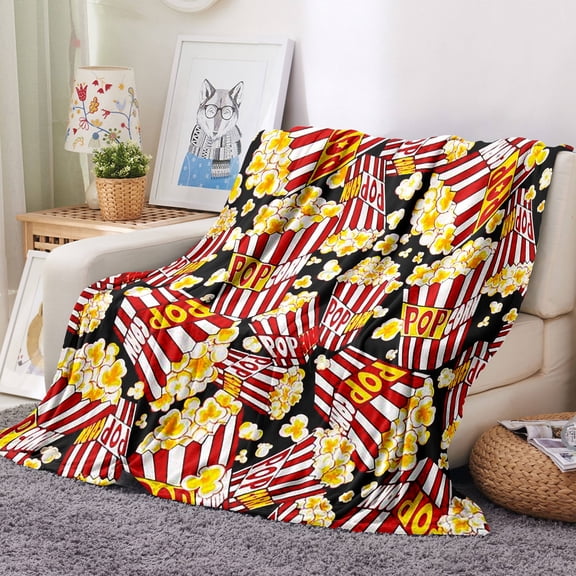 1pc Digital Printed Popcorn Blanket, Cinema Flannel Plush Blanket, Suitable for Bed Sofa Sofa, Retro Cinema Blanket, Cinema Food Print Breathable Plush Blanket Office Camping